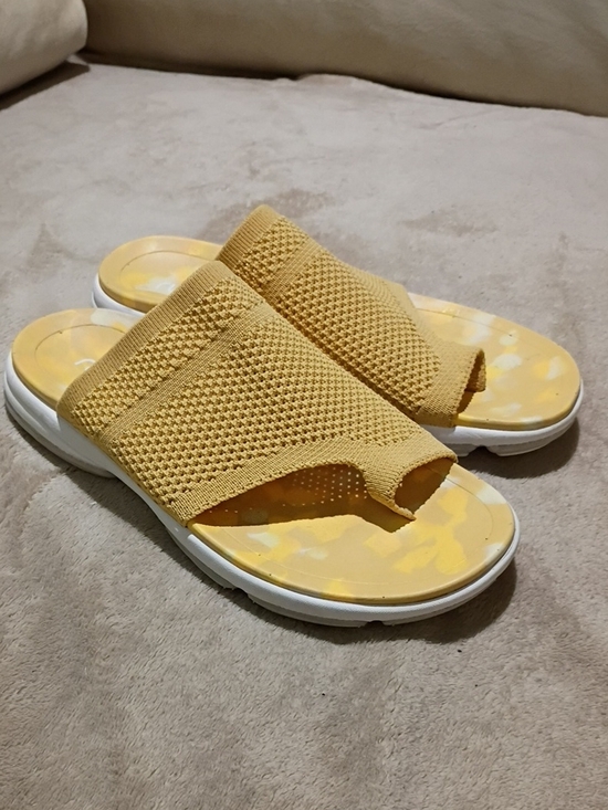 Shoes - Yellow Knit Slide Sandals